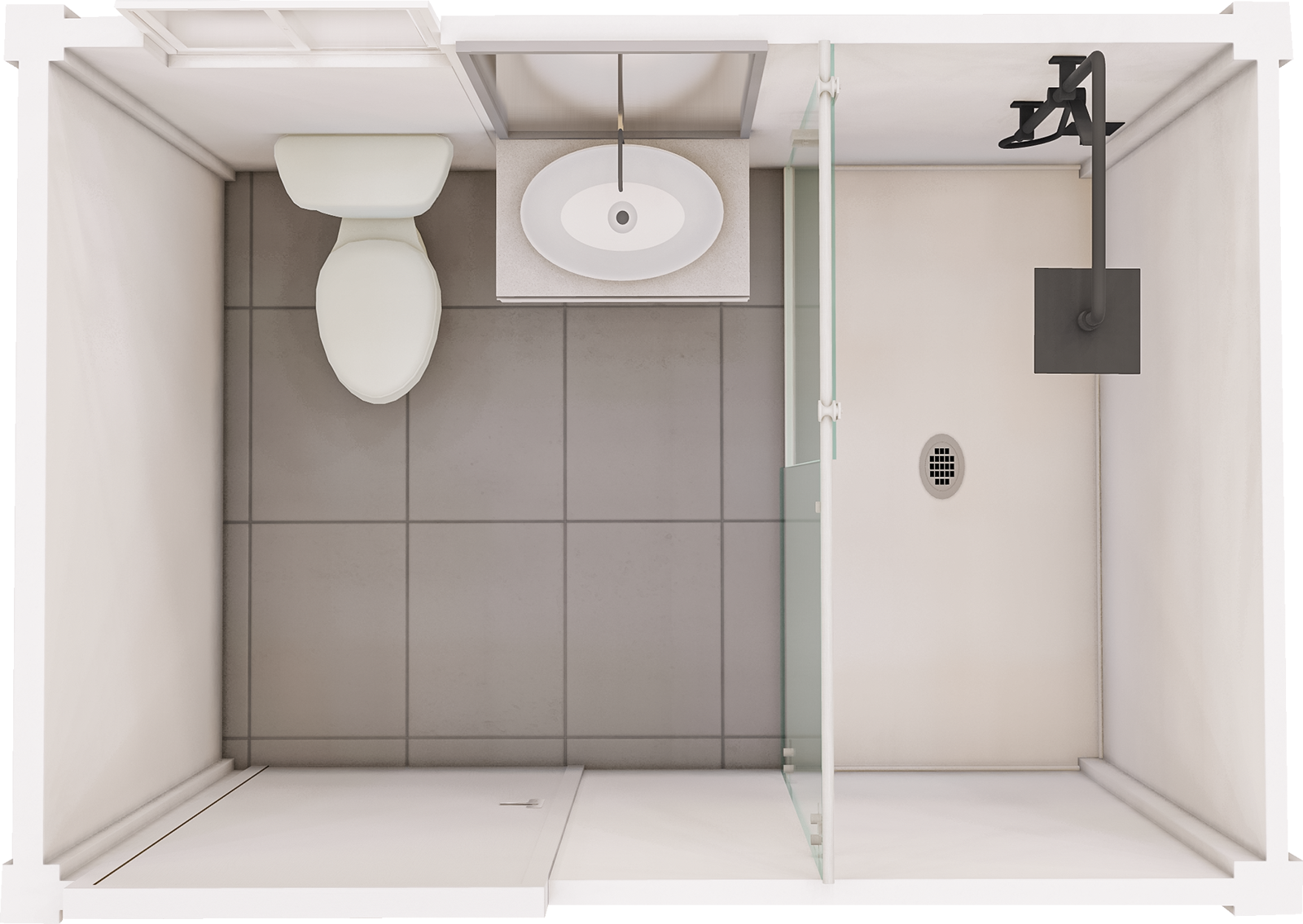 Toilet & Shower floor plan — top-down 3D view