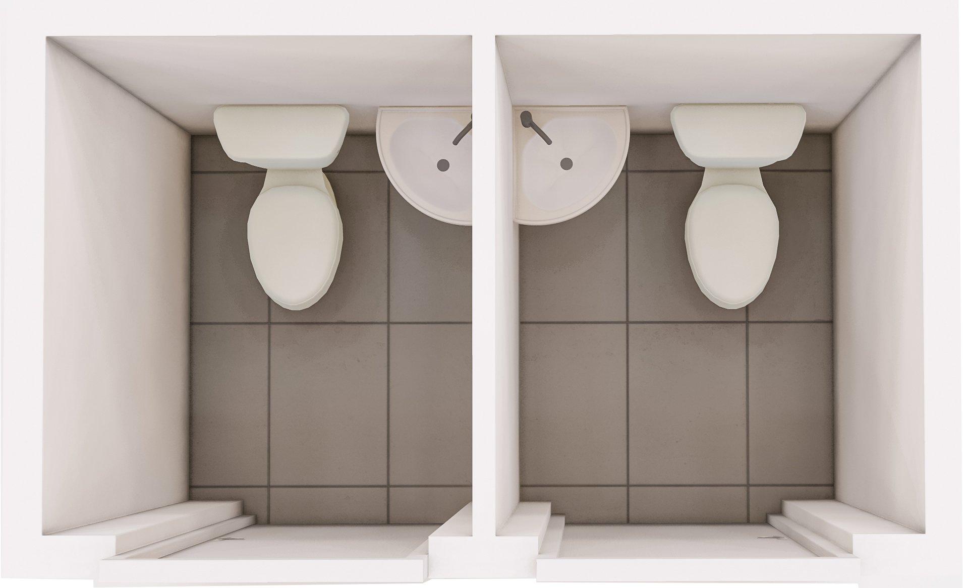 Double Toilet floor plan — top-down 3D view of both compartments