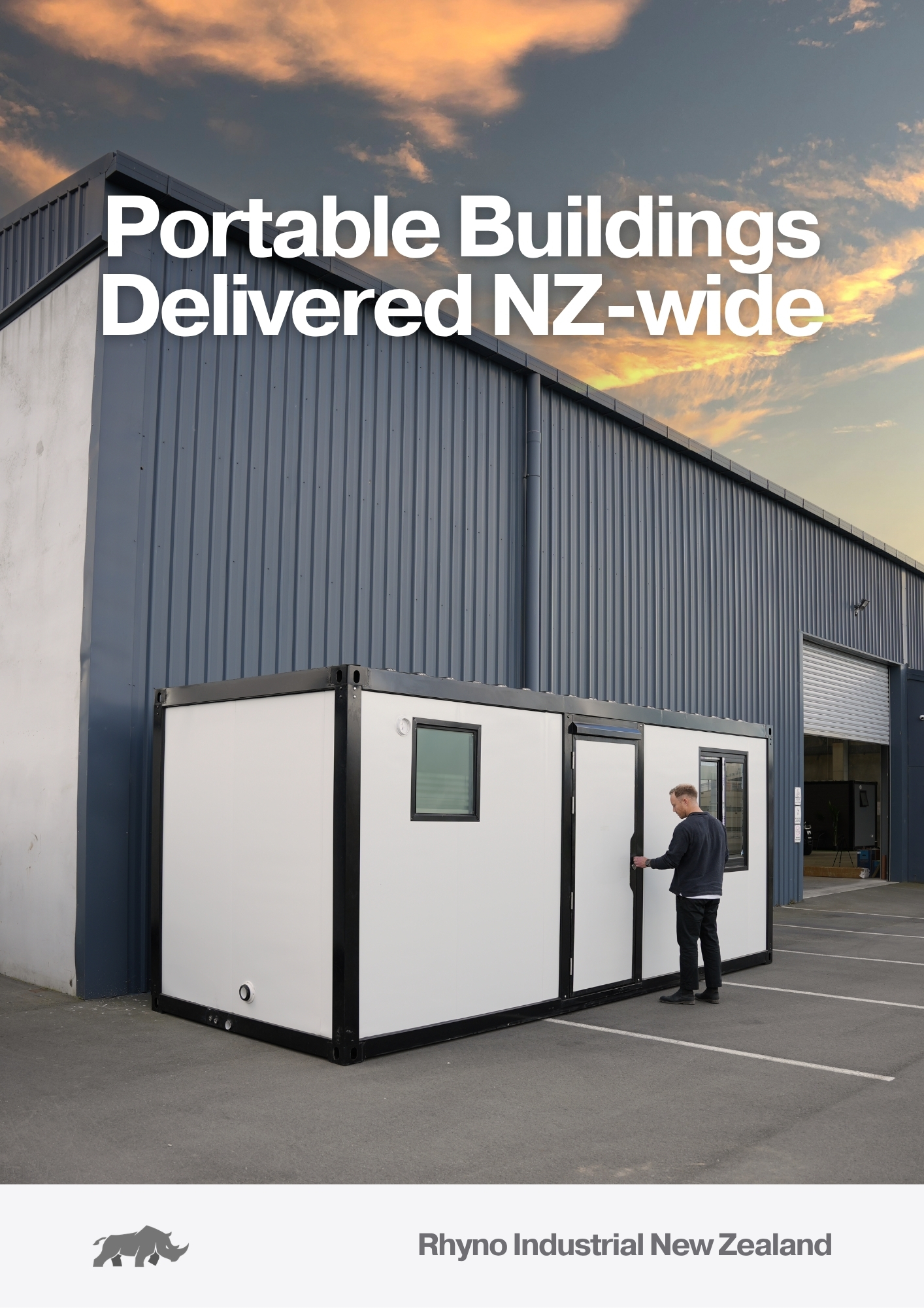 Rhyno Industrial brochure cover — portable buildings delivered NZ-wide